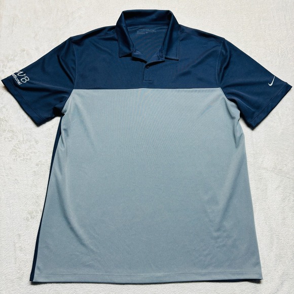 Nike Golf Dri-Fit Polo Shirt Mens L Navy Blue‎ Gray Colorblock RWB Invitational - Picture 1 of 6